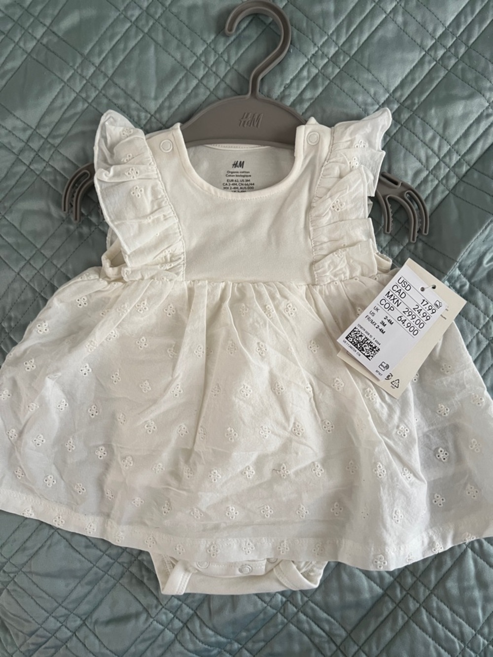 H&M Cream Eyelet Ruffle Baby Dress Bodysuit-Organic Cotton